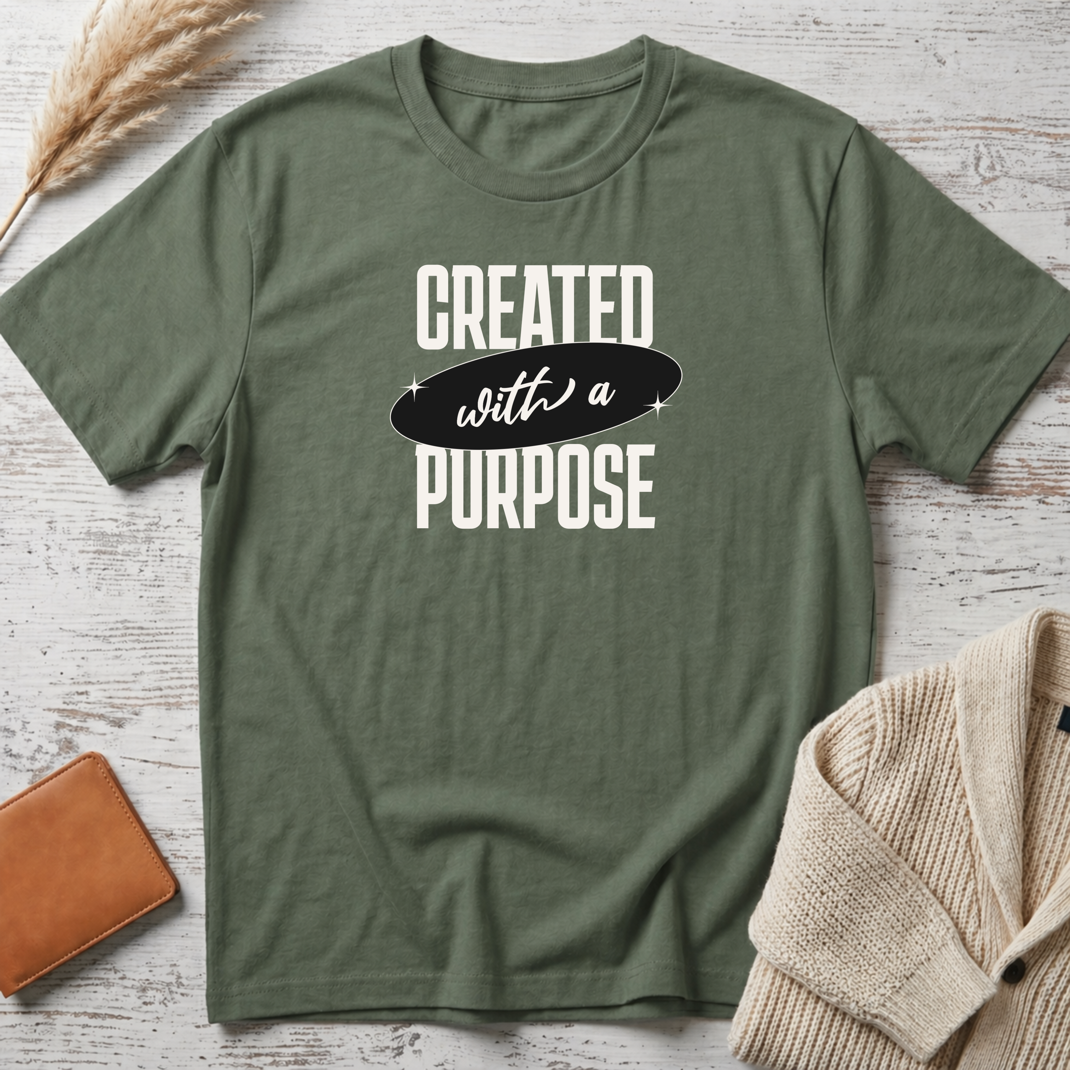 Created with purpose (white text) T-Shirt