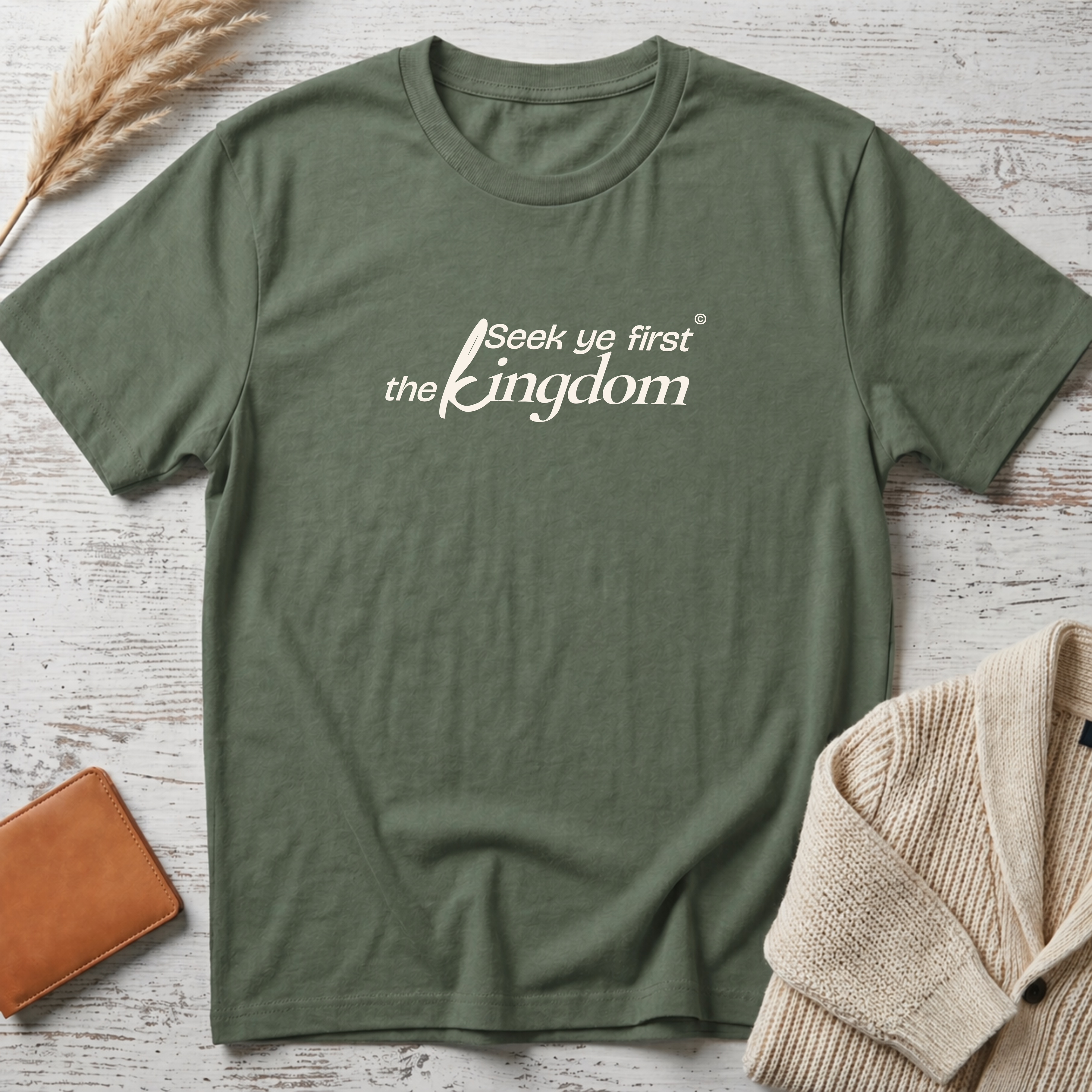 Seek ye first (beige text) T-Shirt